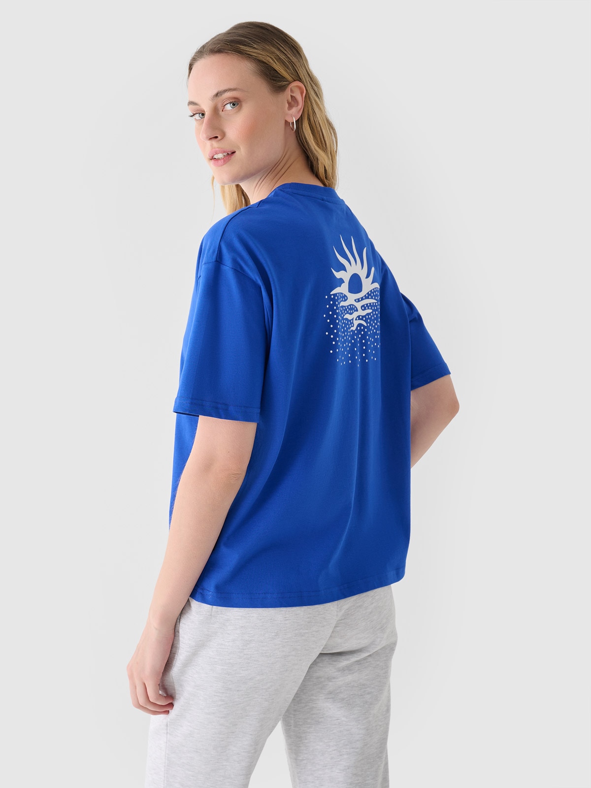 Tricou oversize cu imprimeu pentru femei - cobalt