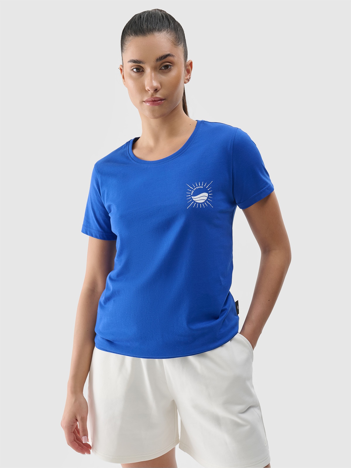 Tricou regular cu imprimeu pentru femei - cobalt