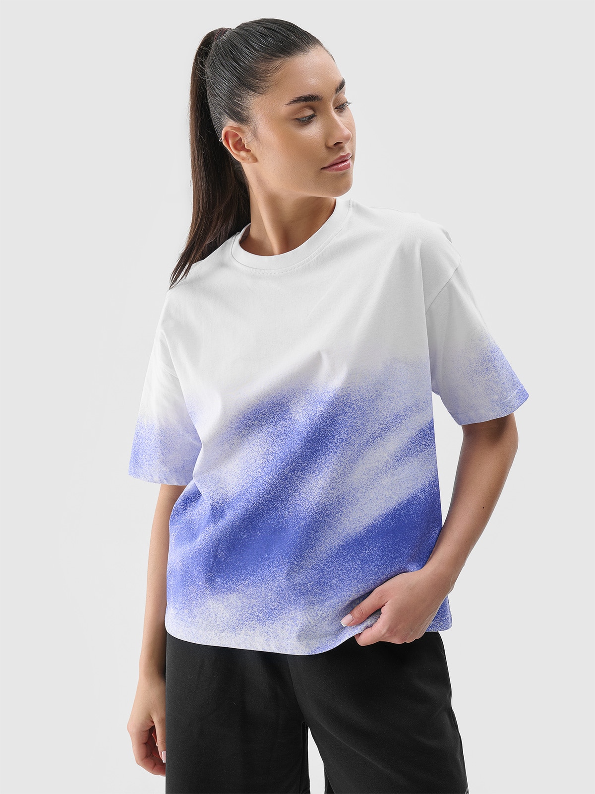 Tricou oversize cu imprimeu pentru femei - cobalt