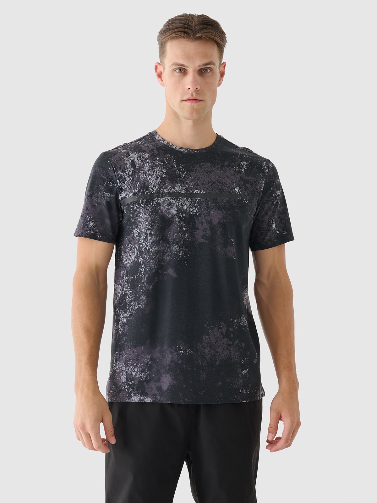 Tricou regular cu efect acid wash pentru bărbați - gri