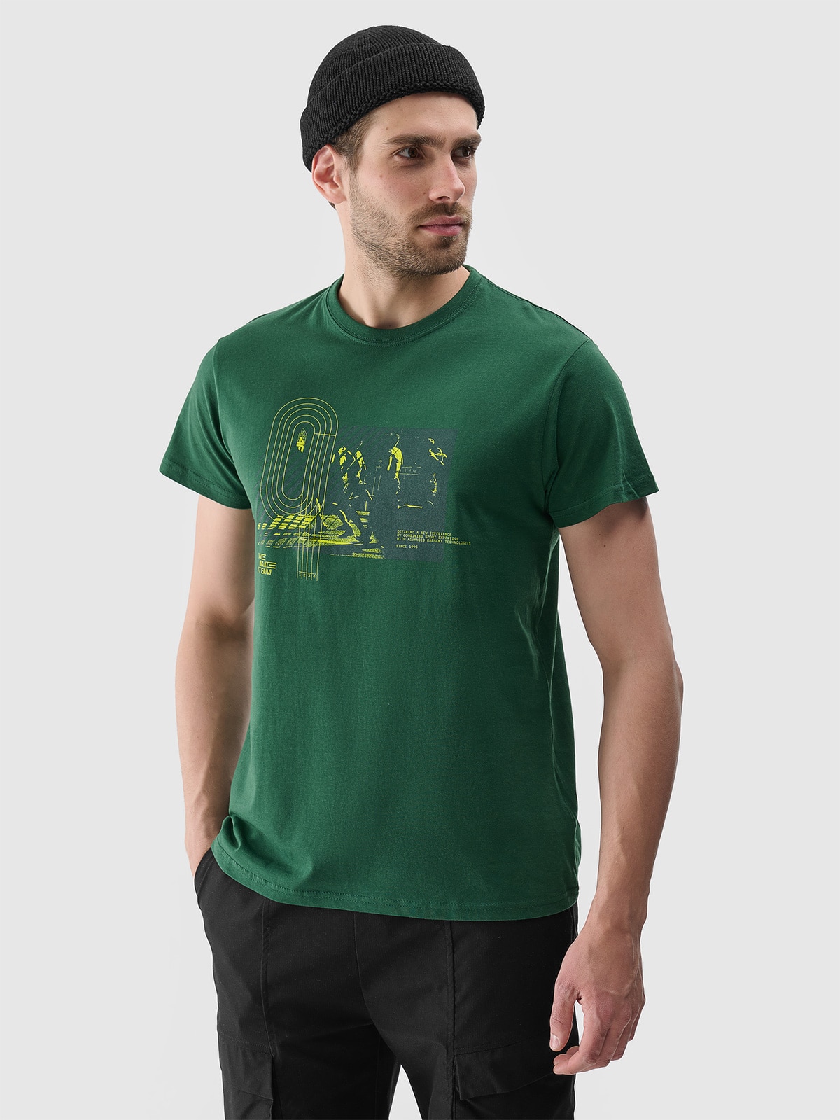 Tricou regular cu imprimeu pentru bărbați - verde