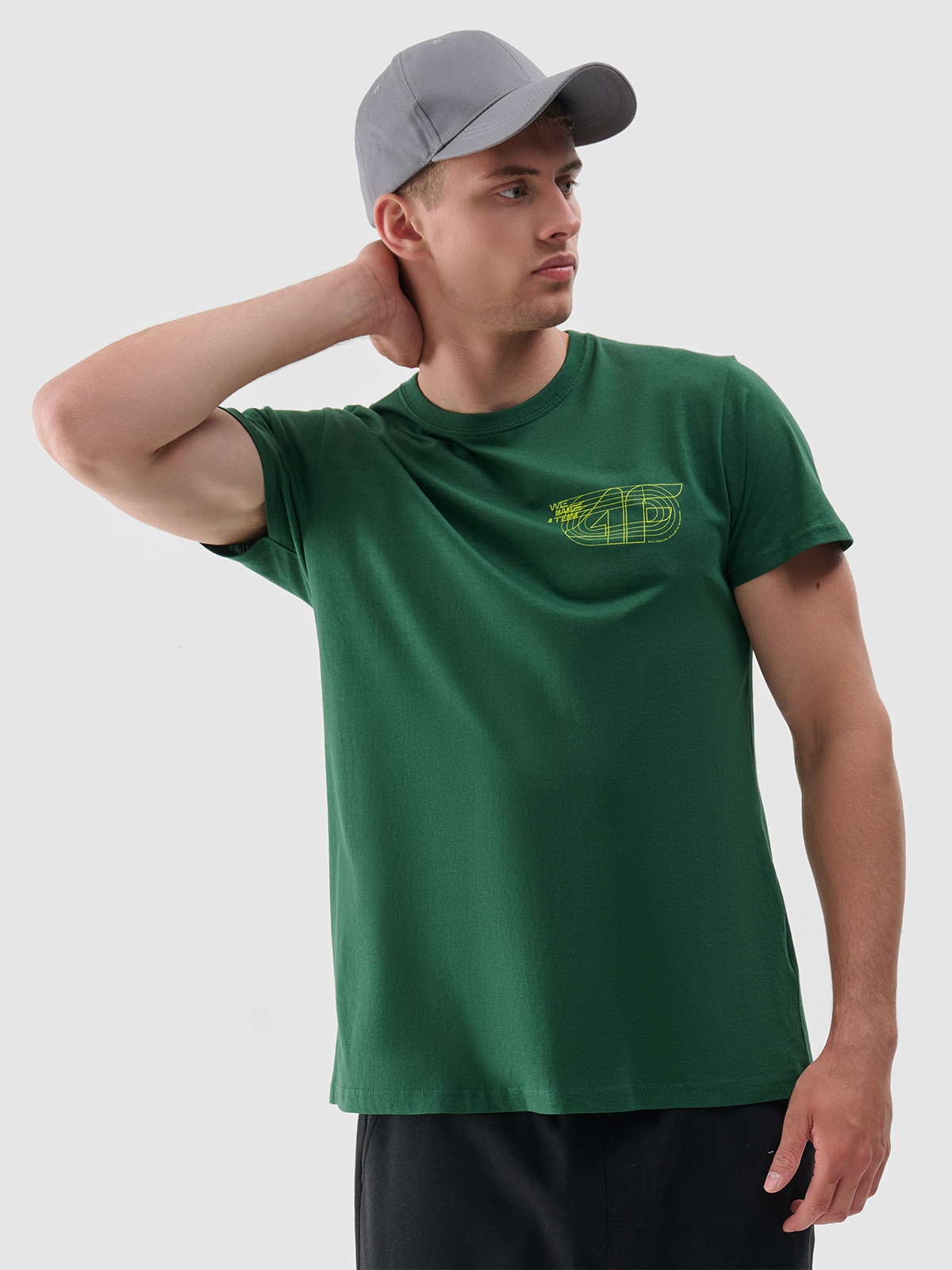 Tricou regular cu imprimeu pentru bărbați - verde