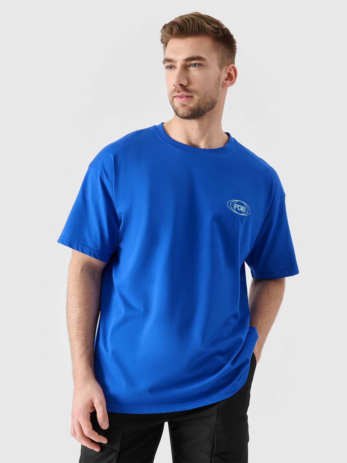 Tricou oversize cu imprimeu pentru bărbați - cobalt