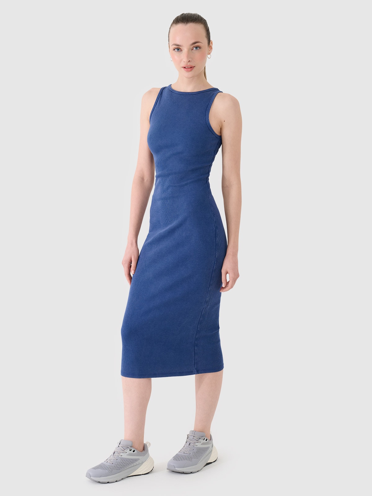 Rochie din tricot striat pentru femei - bleumarin