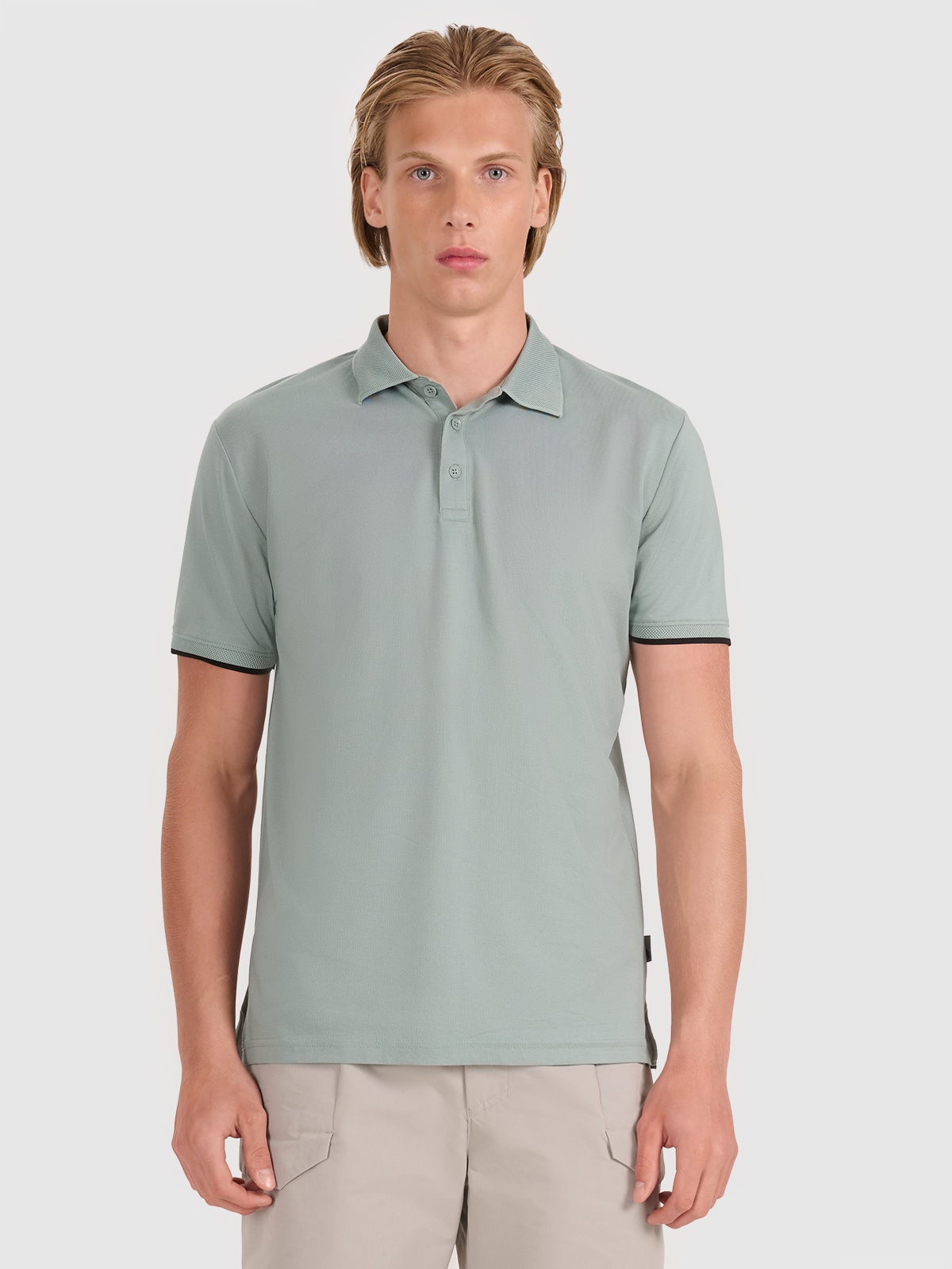 Tricou polo regular pentru bărbați - verde măsliniu/kaki