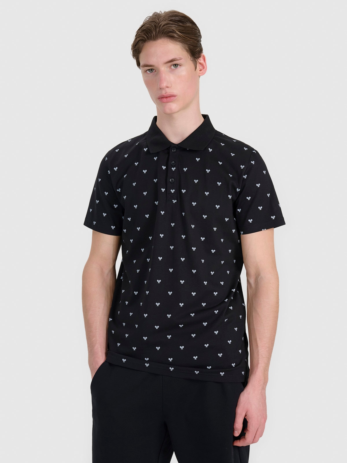 Tricou polo regular pentru bărbați - negru