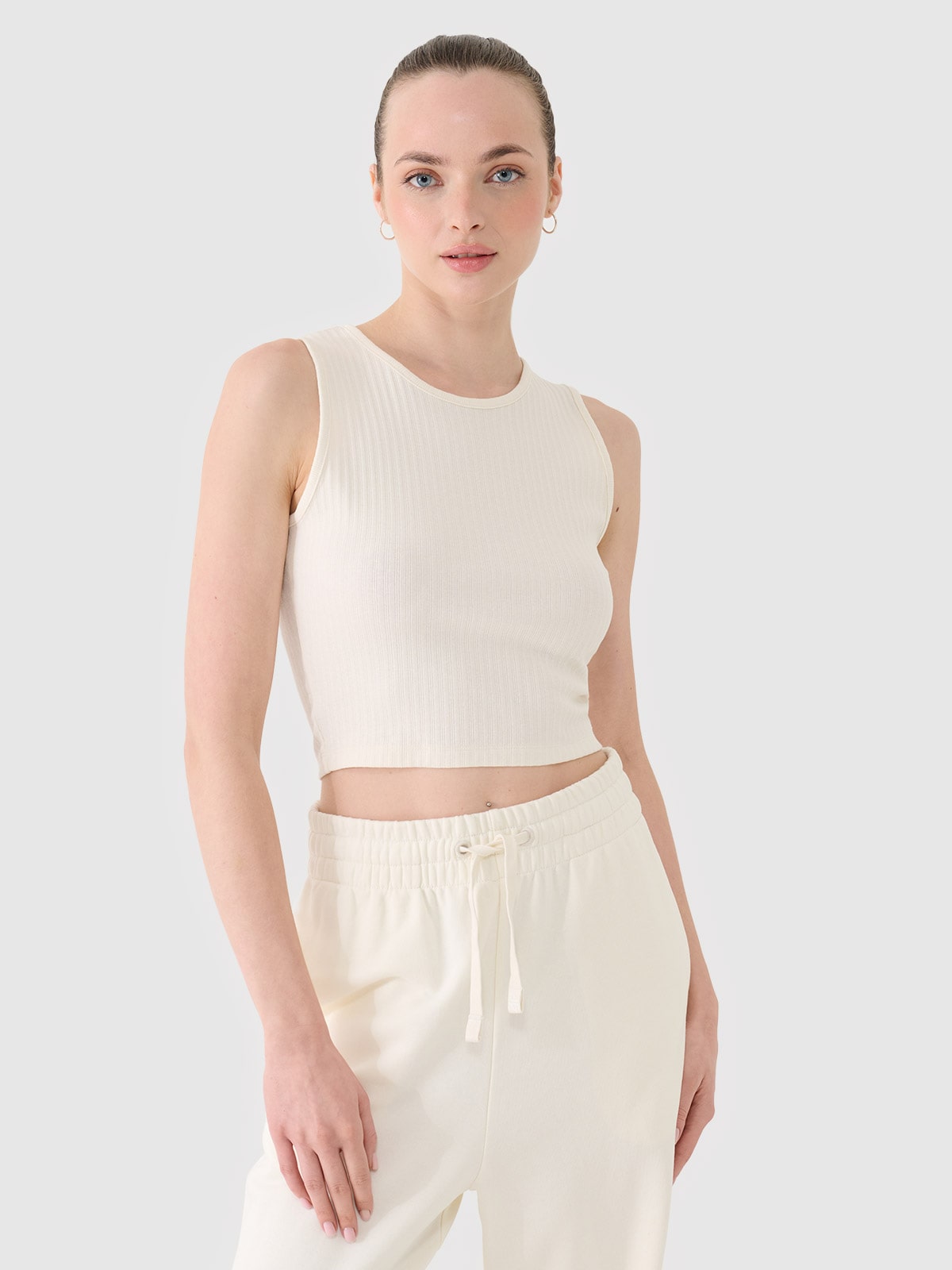 Crop top din tricot pentru femei - alb