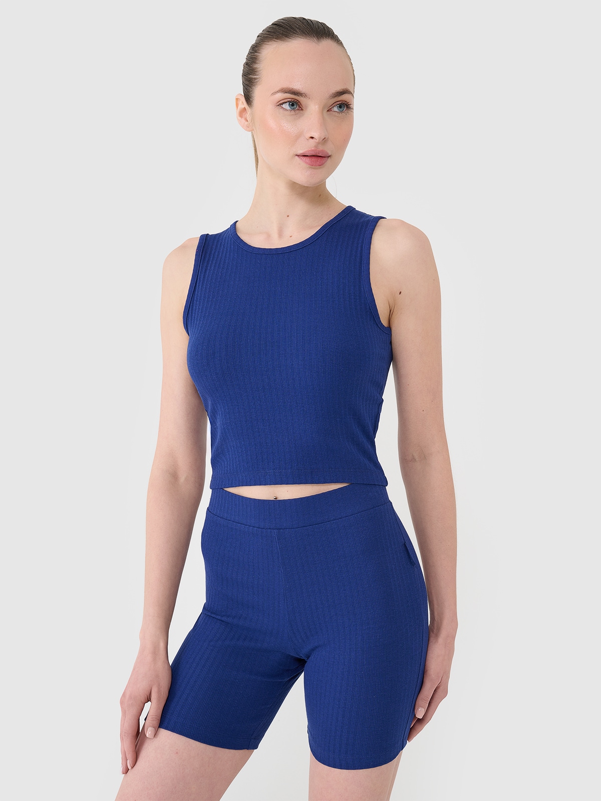 Crop top din tricot pentru femei - bleumarin