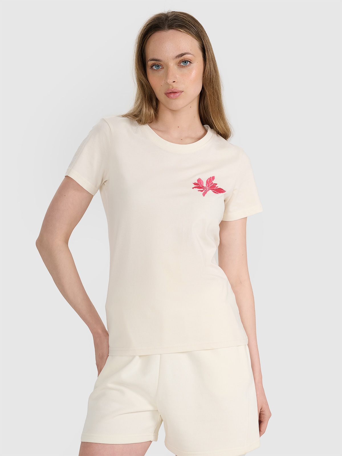Tricou regular cu imprimeu pentru femei - alb