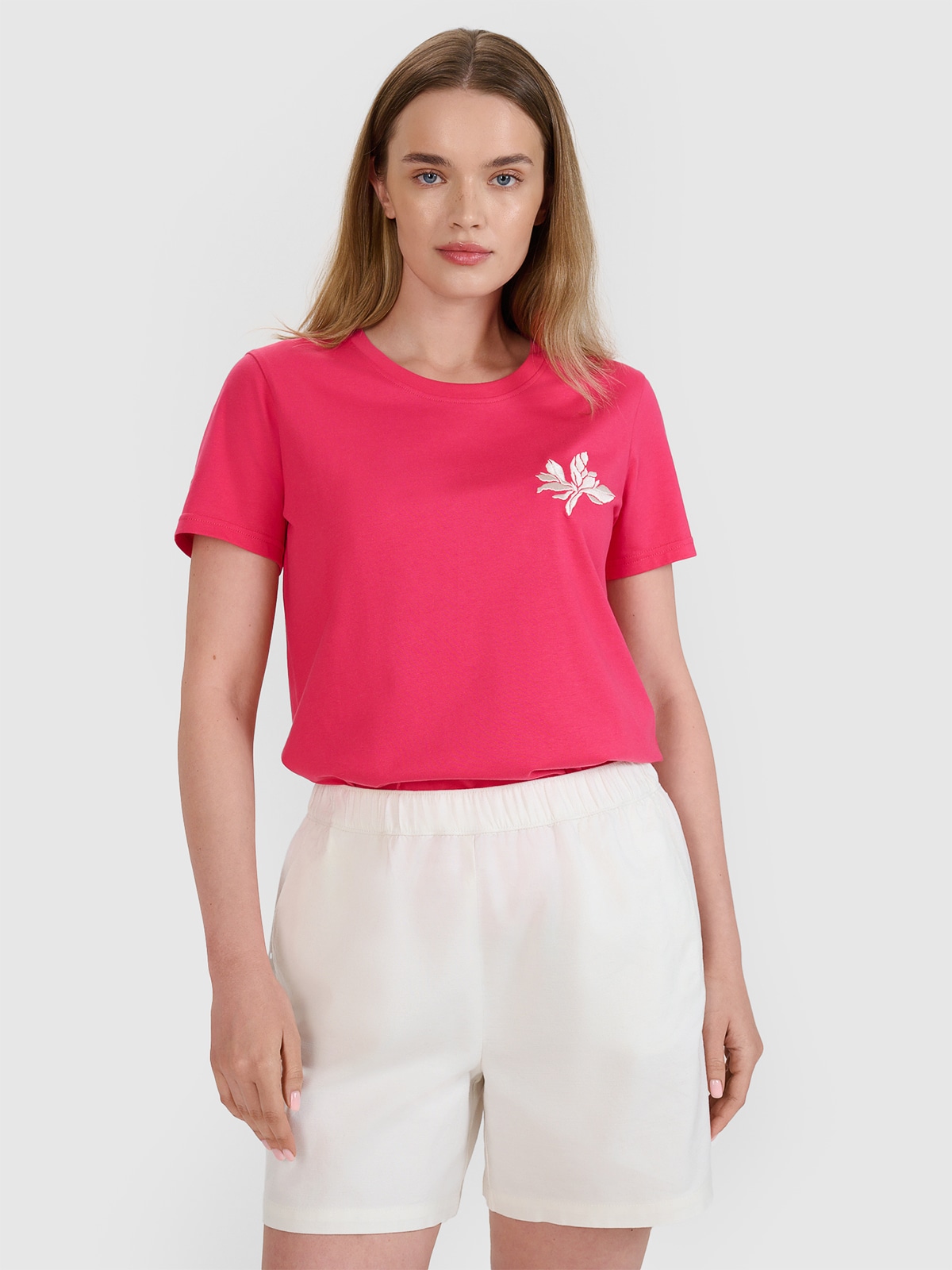 Tricou regular cu imprimeu pentru femei - roz