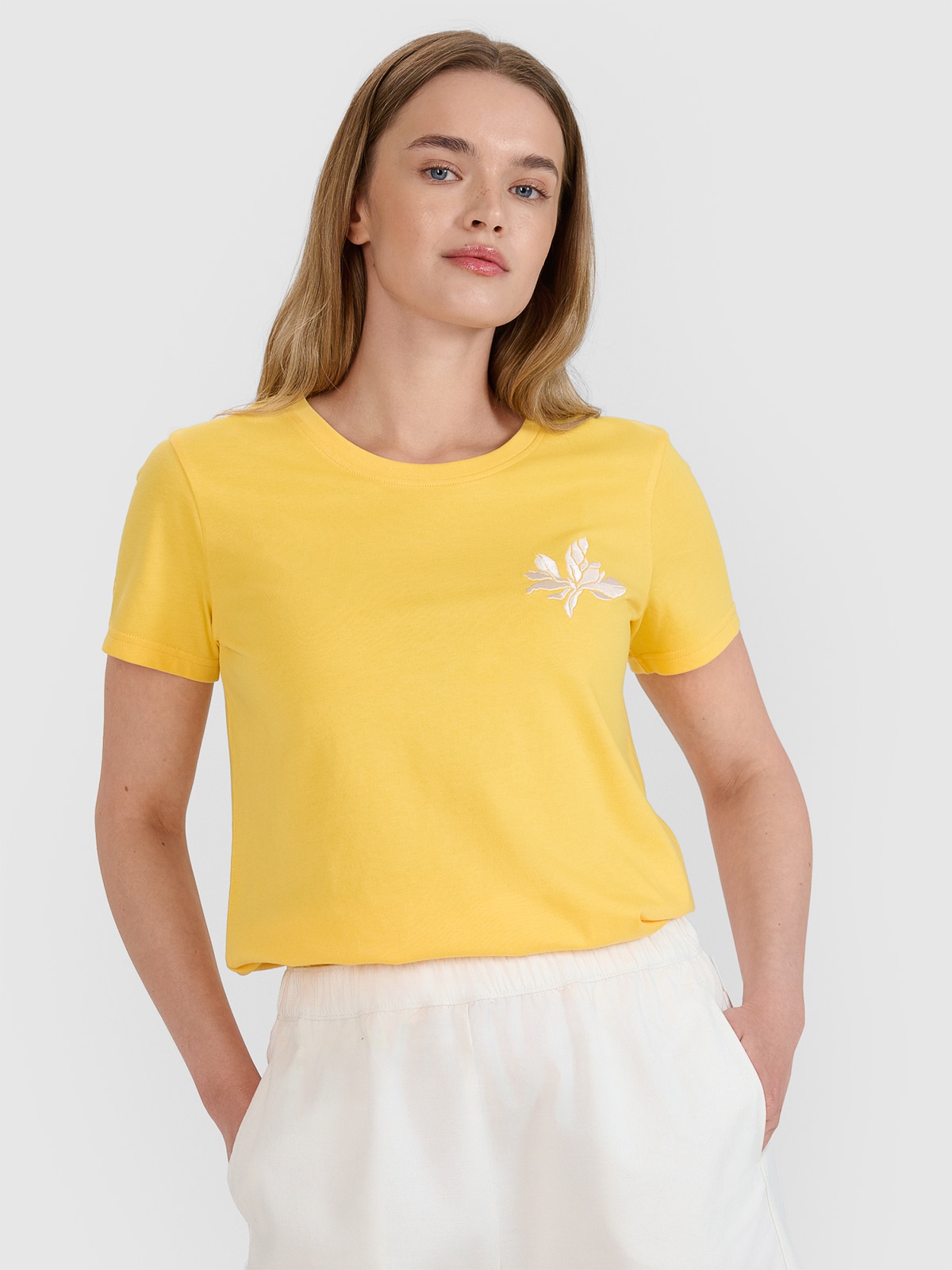 Tricou regular cu imprimeu pentru femei - galben