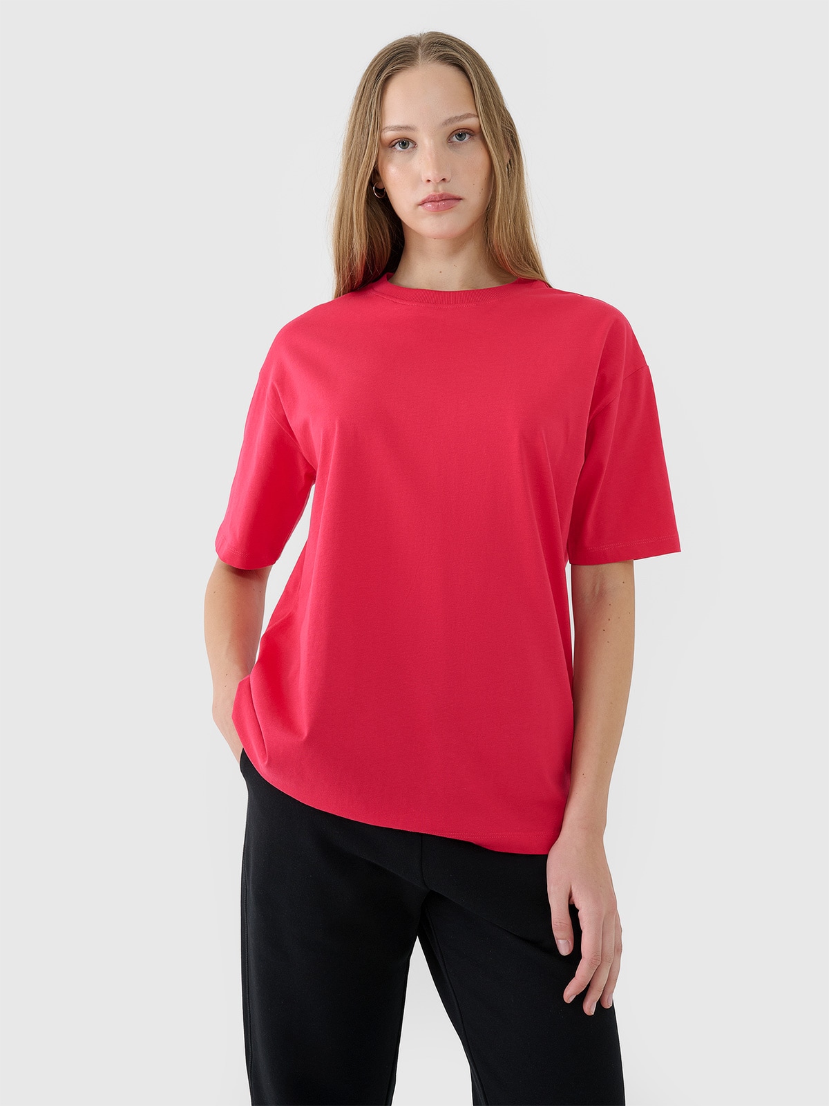 Tricou oversize unicolor pentru femei - roz