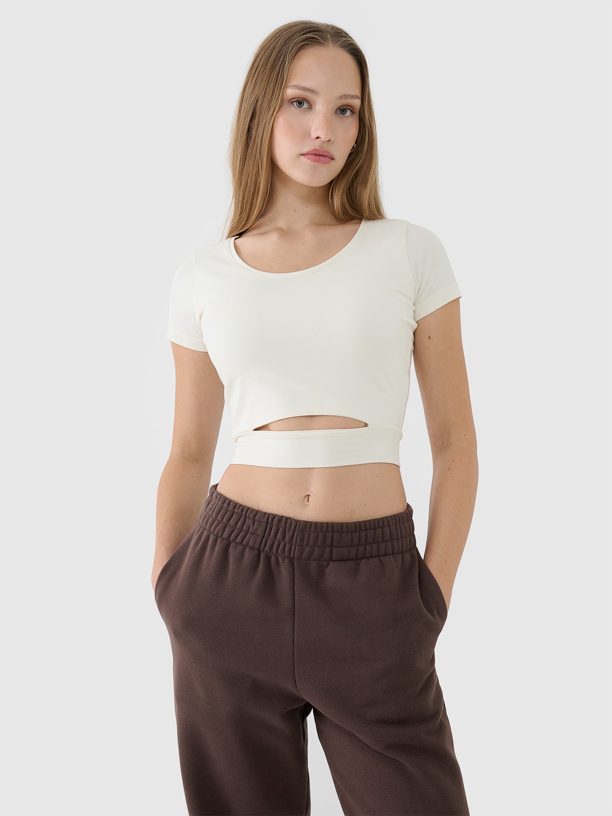 Tricou crop top neted pentru femei - alb