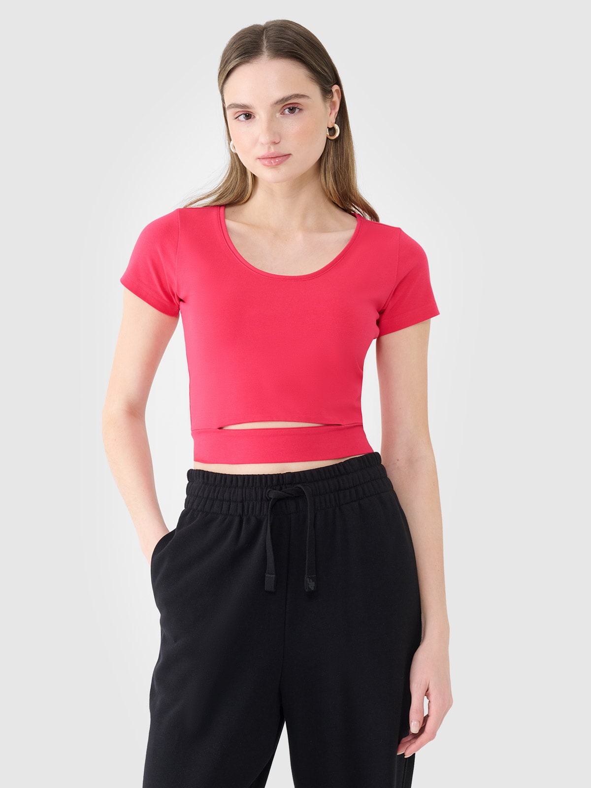 Tricou crop top neted pentru femei - roz