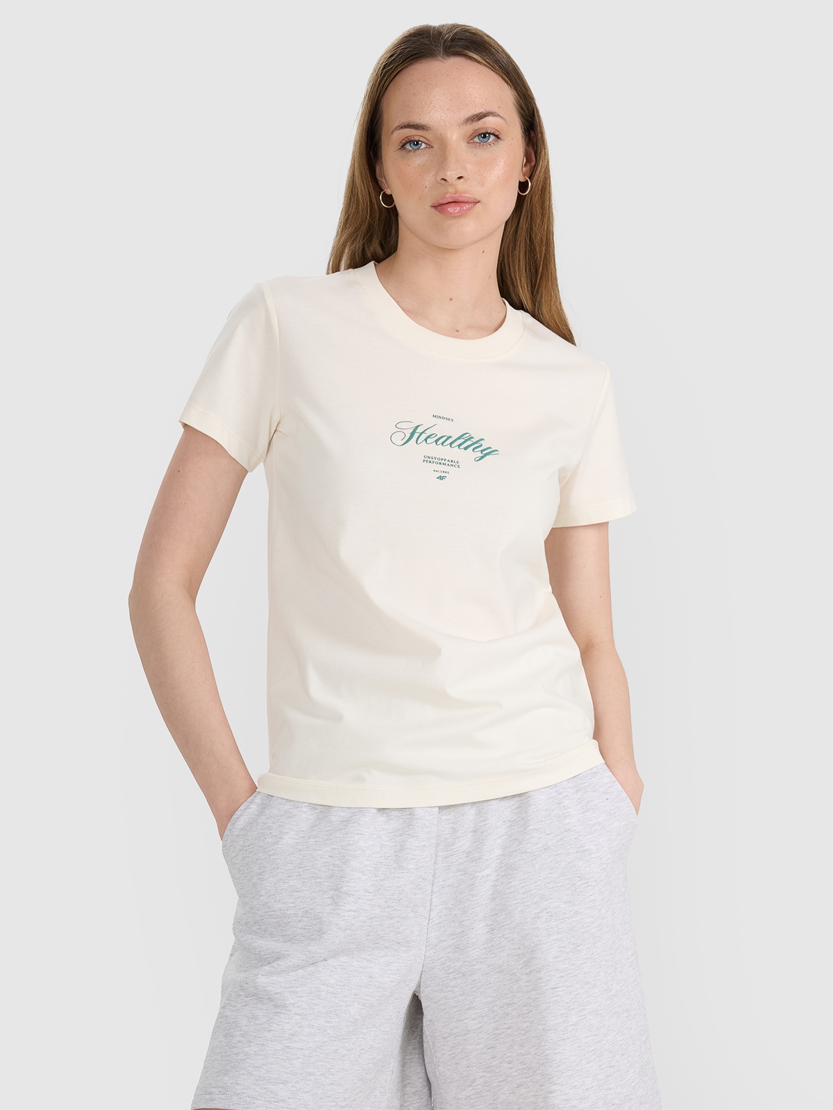 Tricou regular cu imprimeu pentru femei - alb