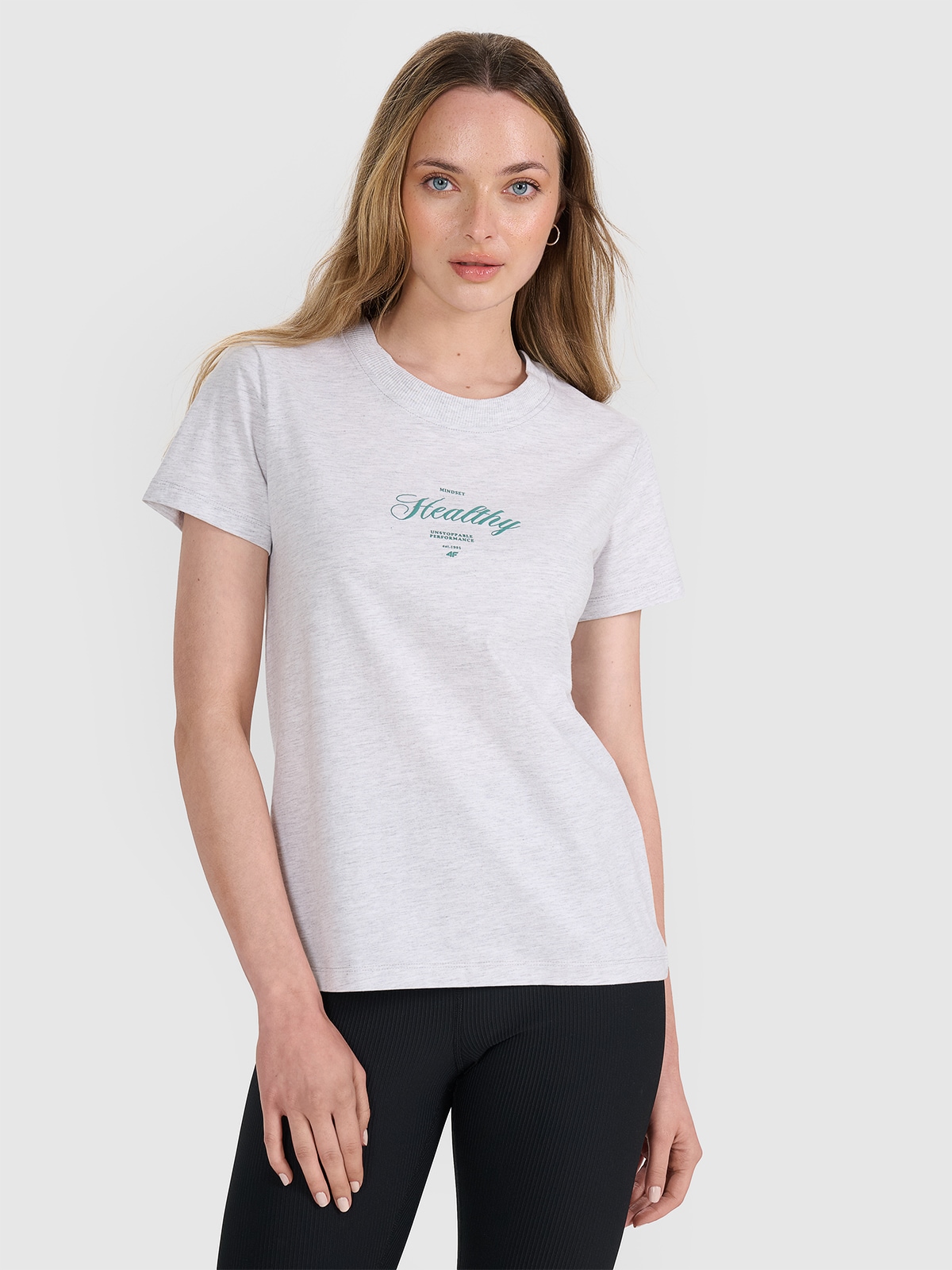 Tricou regular cu imprimeu pentru femei - gri