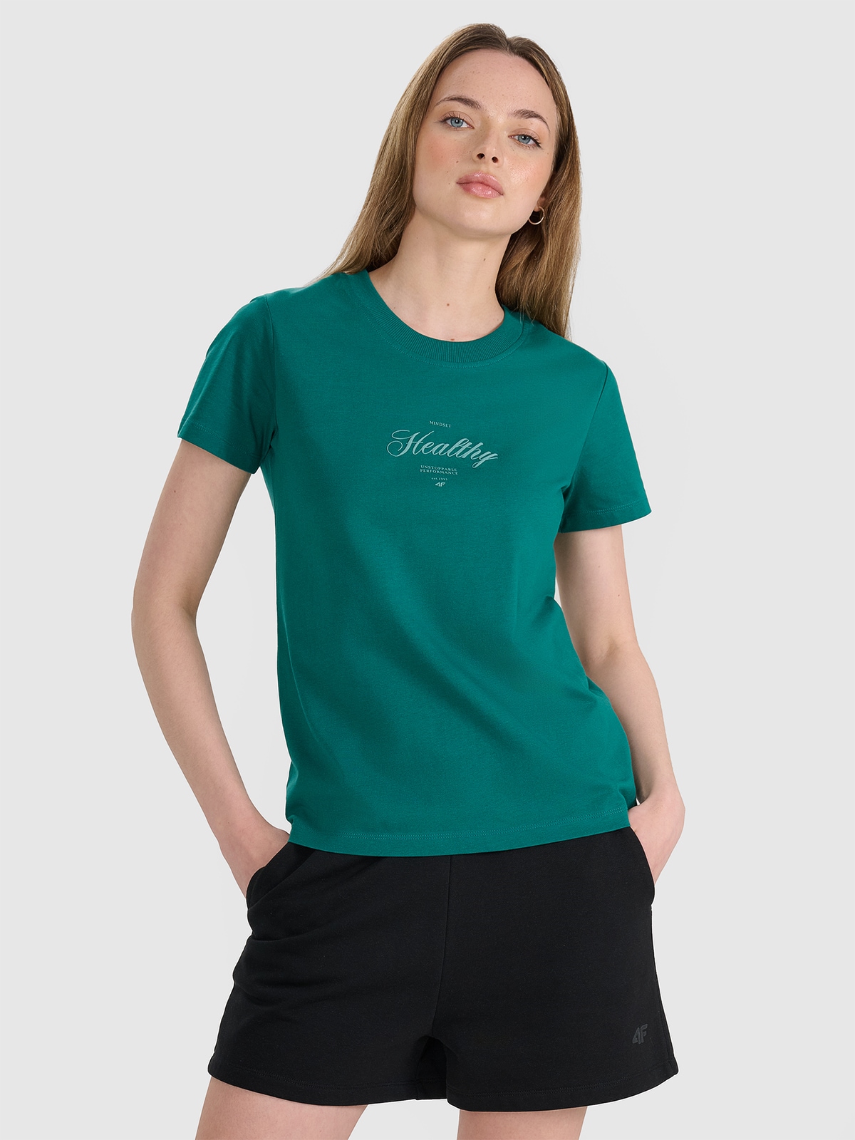 Tricou regular cu imprimeu pentru femei - turcoaz
