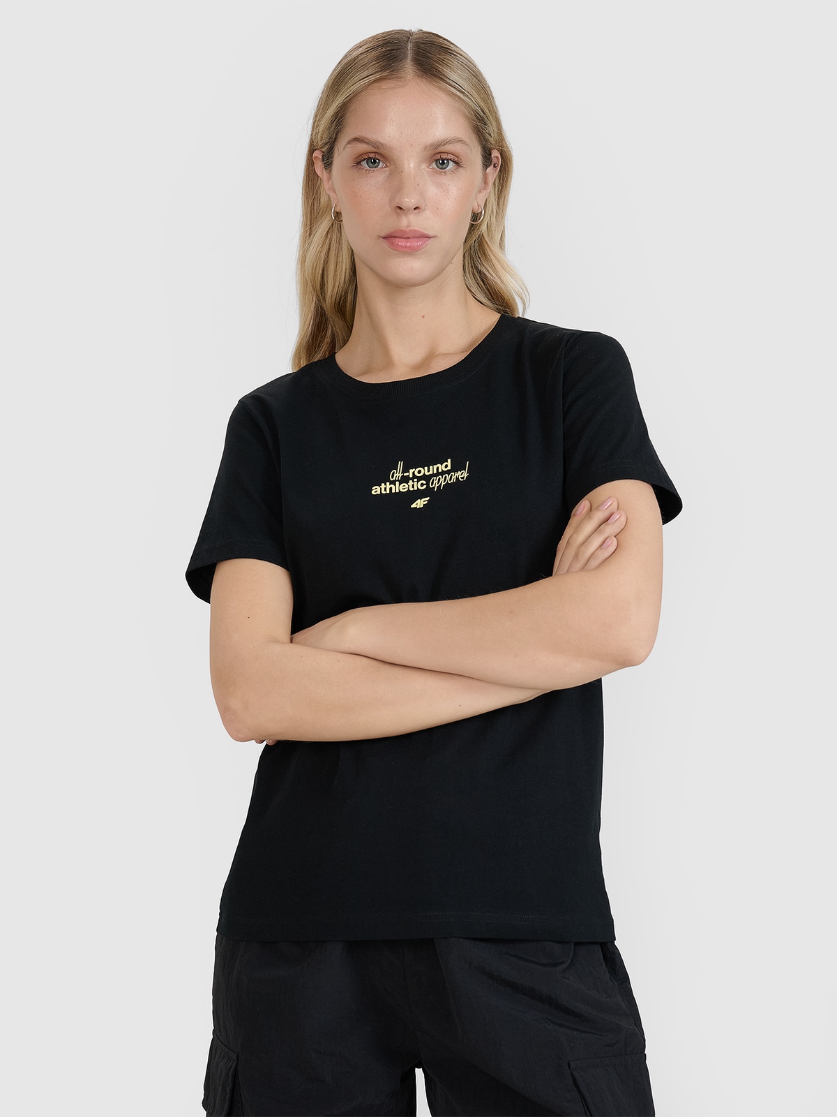 Tricou regular cu imprimeu pentru femei - negru