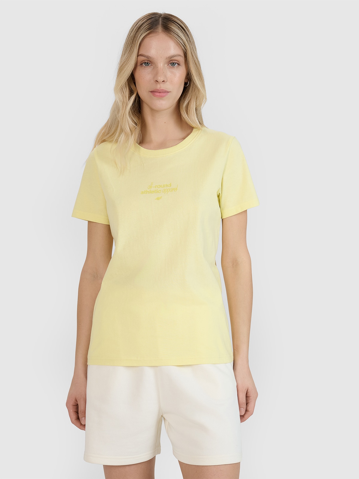 Tricou regular cu imprimeu pentru femei - galben