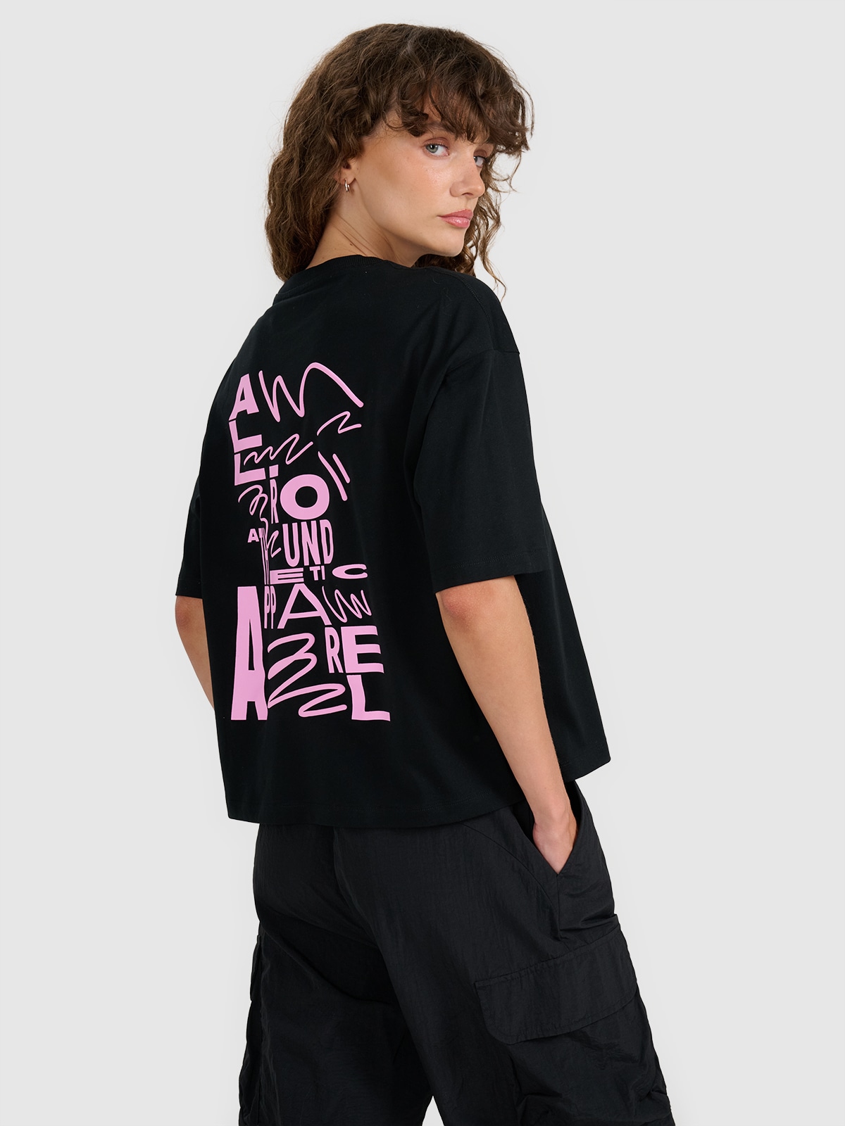 Tricou oversize cu imprimeu pentru femei - negru