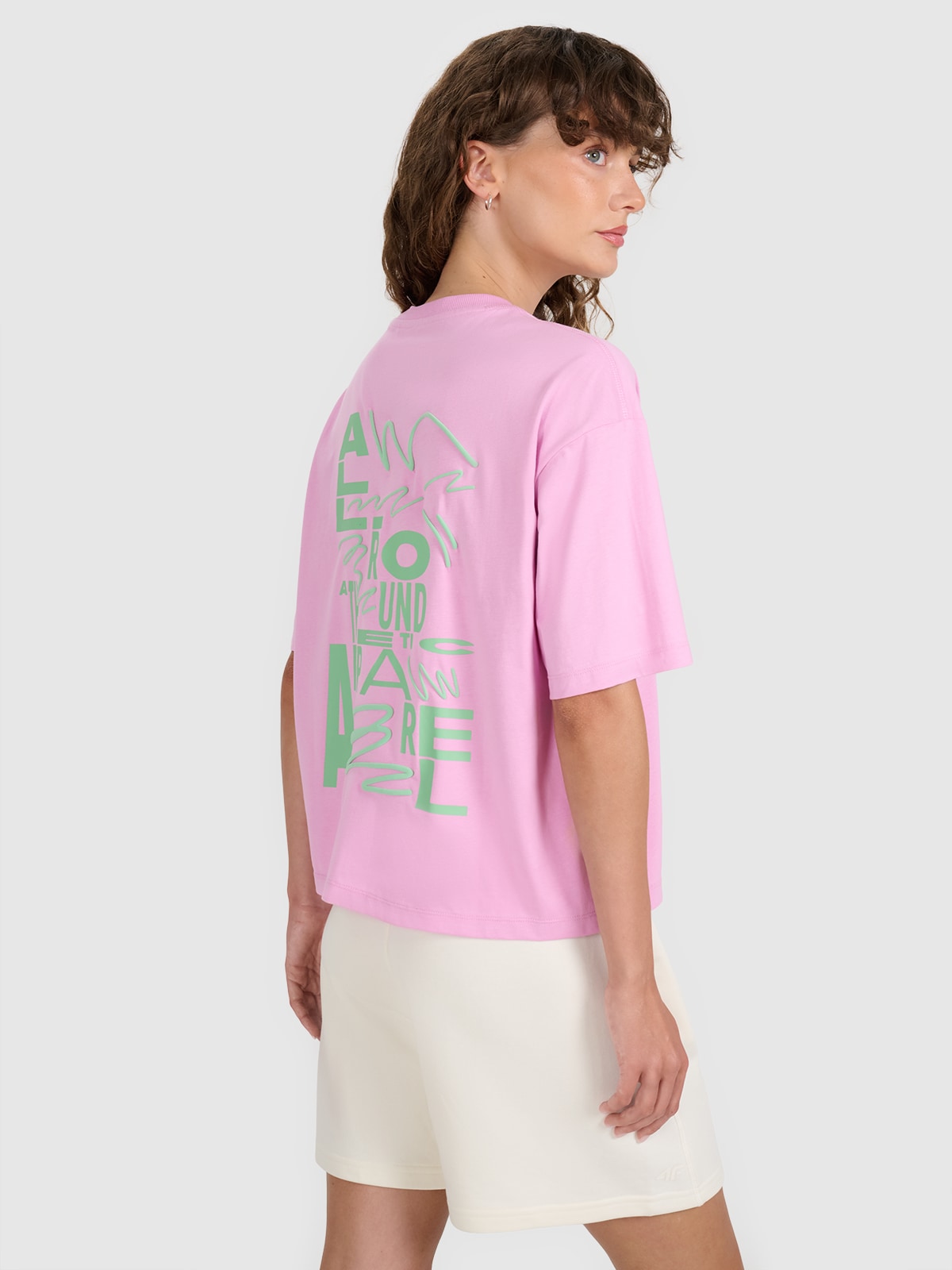 Tricou oversize cu imprimeu pentru femei - roz