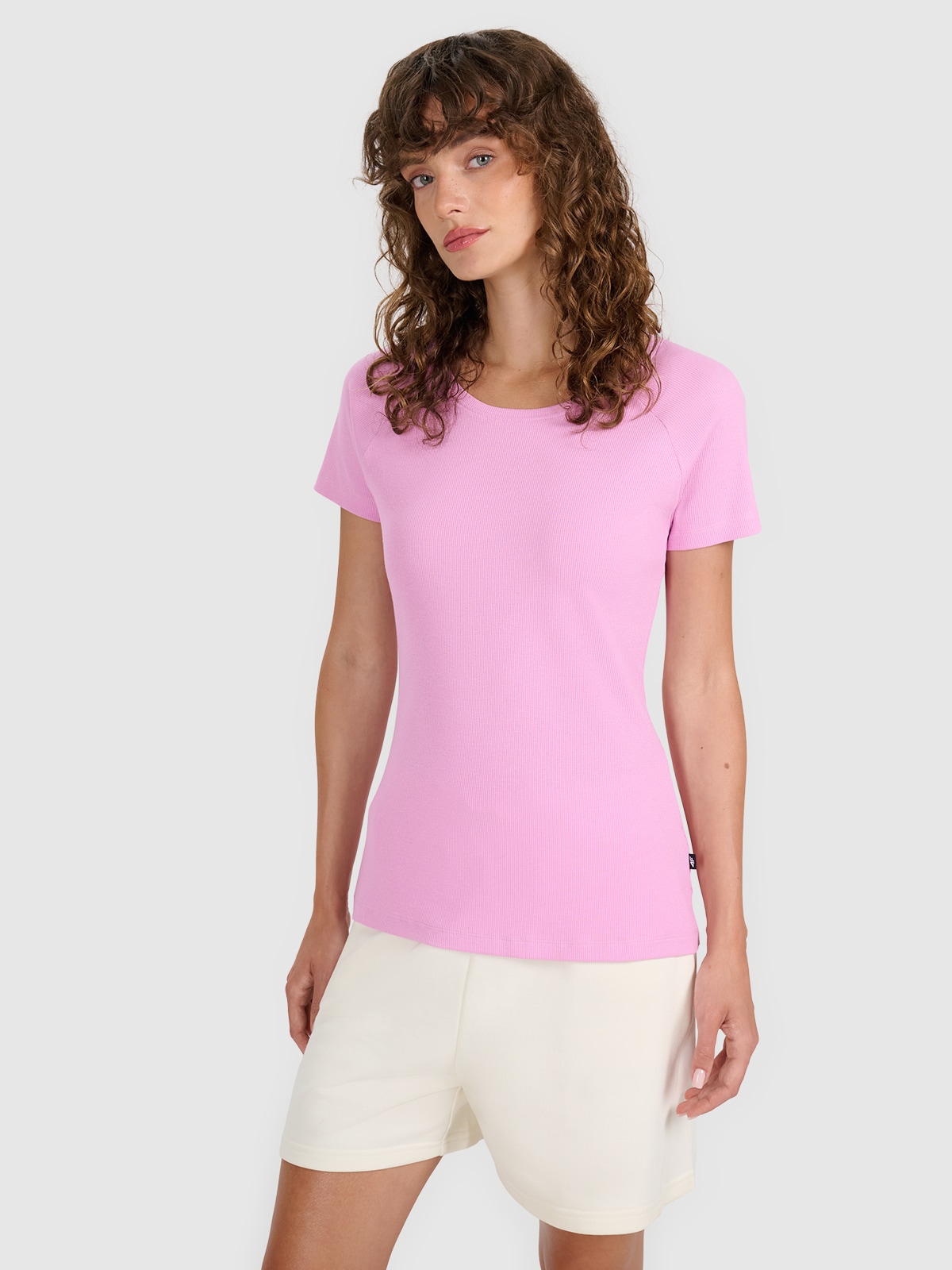 Tricou regular din tricot striat pentru femei - roz