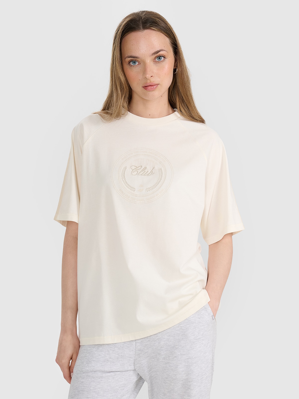 Tricou oversize cu imprimeu pentru femei - alb