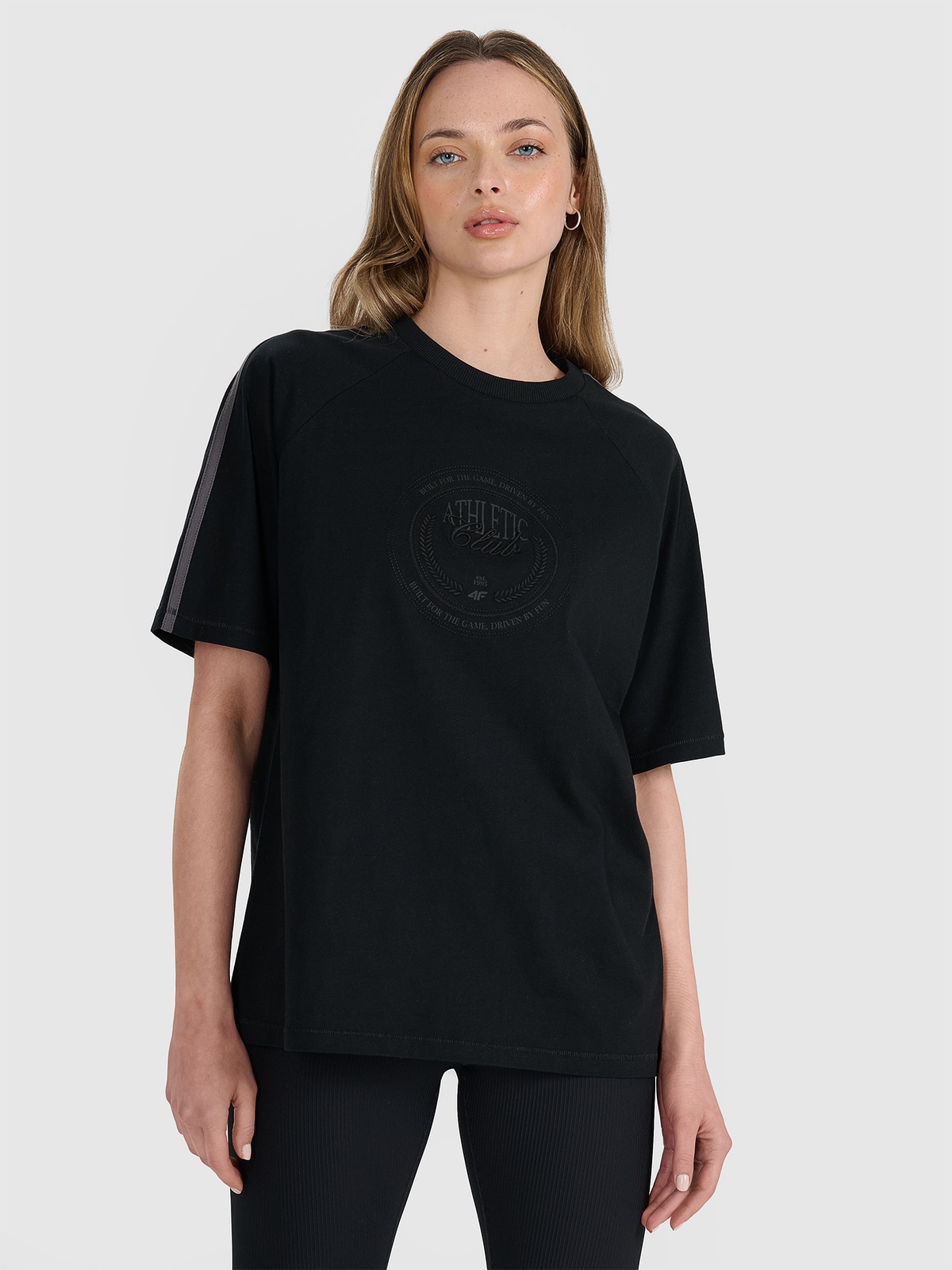 Tricou oversize cu imprimeu pentru femei - negru