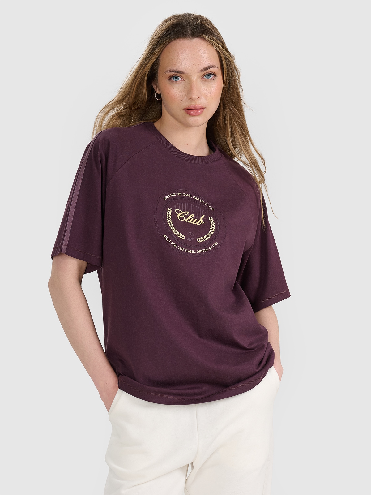 Tricou oversize cu imprimeu pentru femei - mov