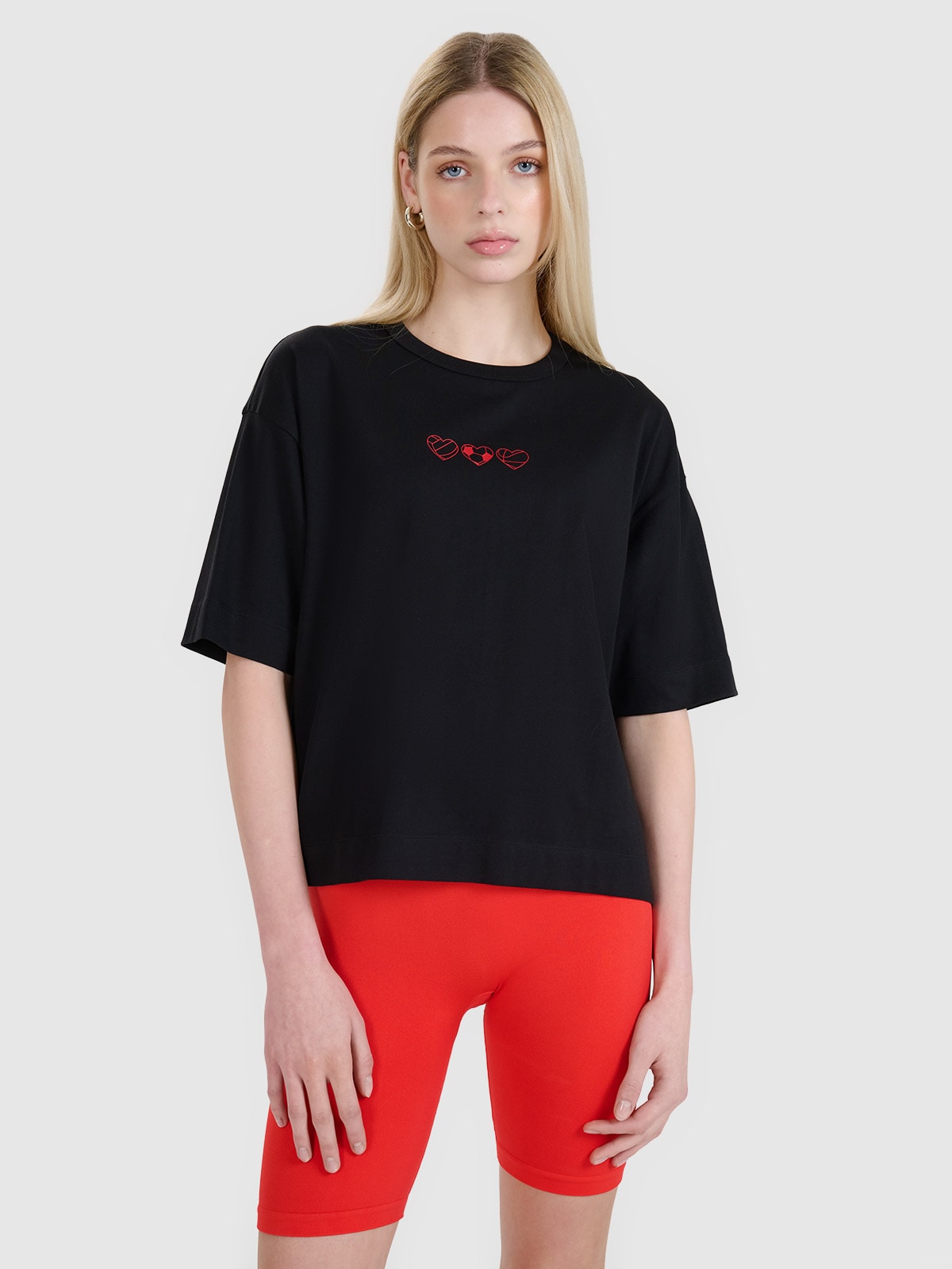 Tricou oversize cu imprimeu pentru femei - negru