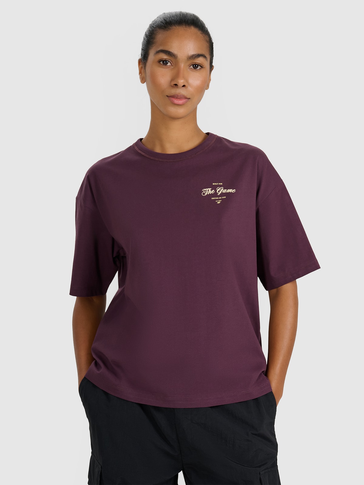 Tricou oversize cu imprimeu pentru femei - mov