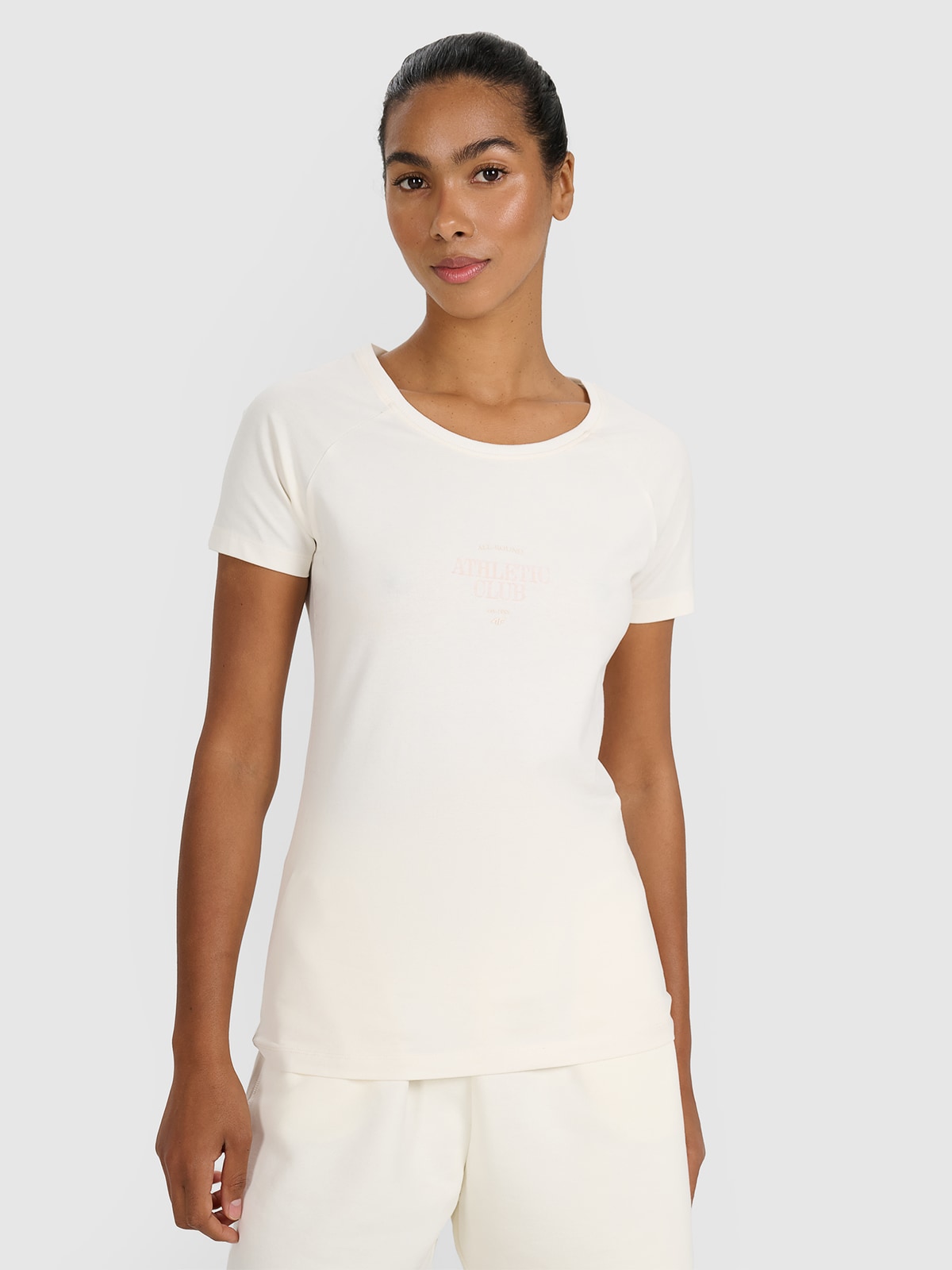 Tricou slim cu imprimeu pentru femei - alb