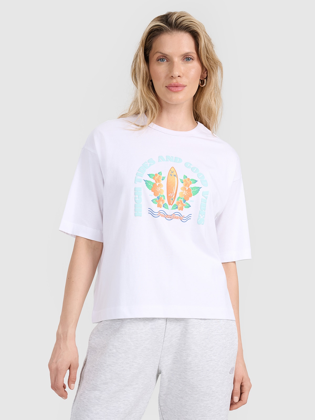 Tricou oversize cu imprimeu pentru femei - alb