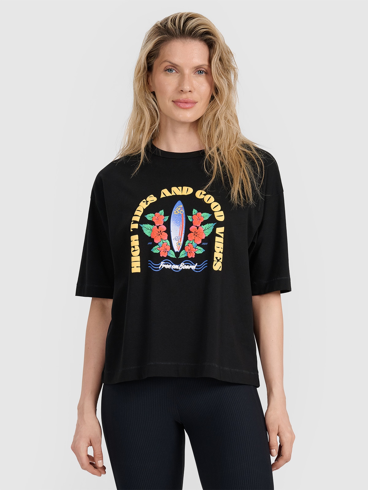 Tricou oversize cu imprimeu pentru femei - negru