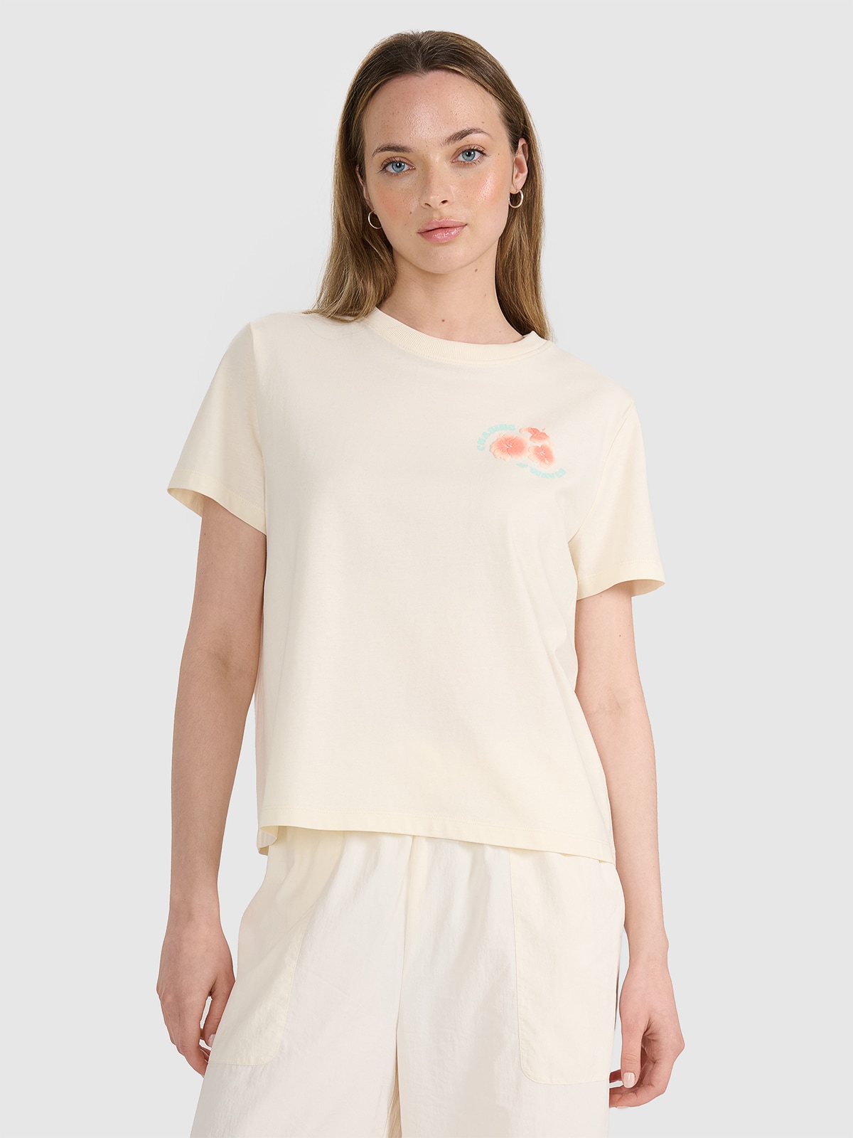 Tricou oversize cu imprimeu pentru femei - bej