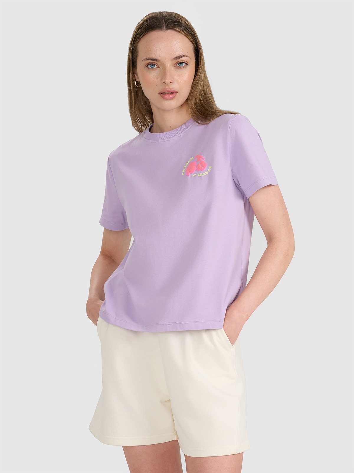Tricou oversize cu imprimeu pentru femei - mov