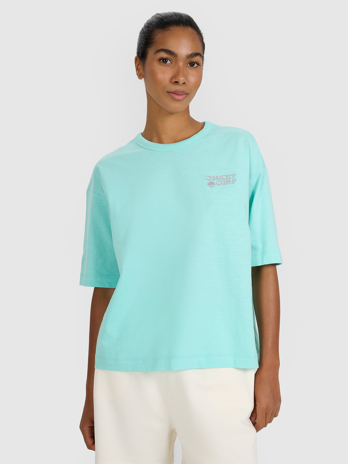 Tricou oversize cu imprimeu pentru femei - roz