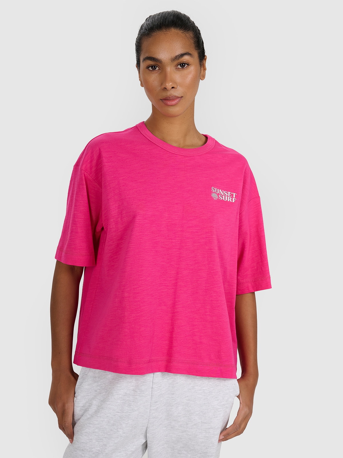 Tricou oversize cu imprimeu pentru femei - roz