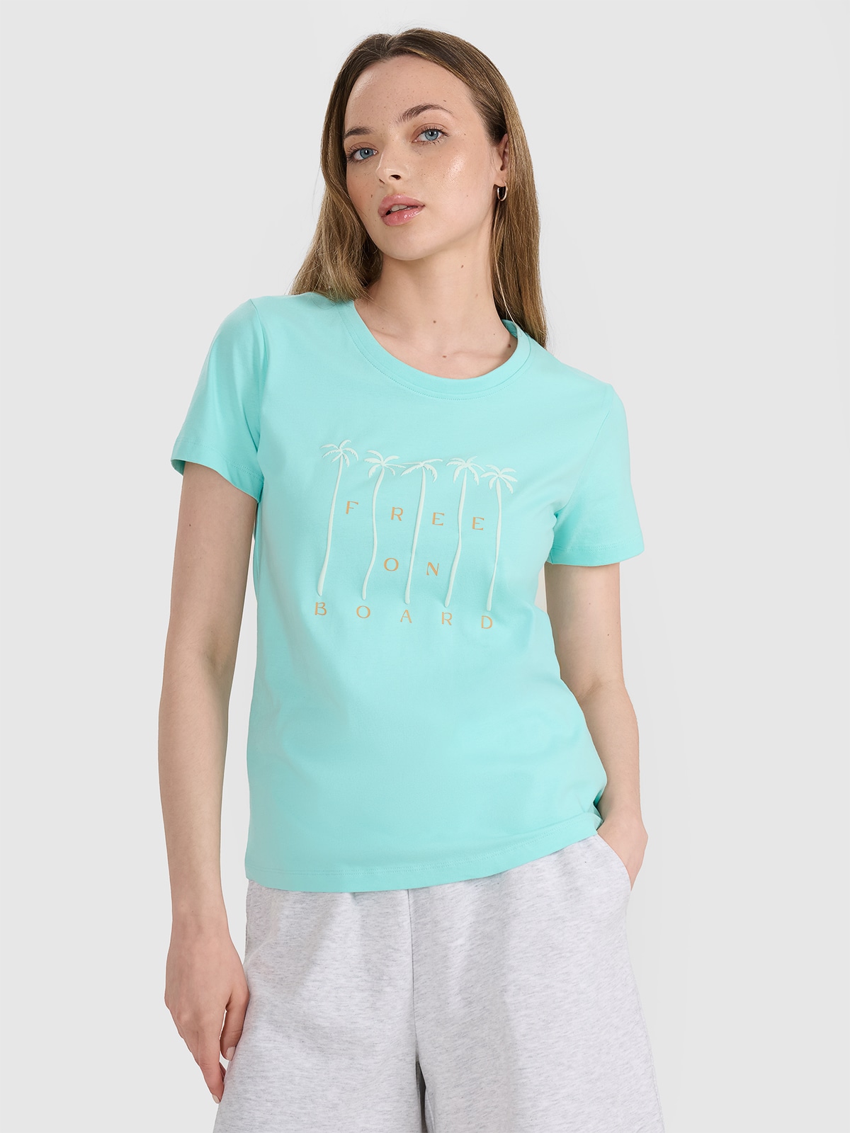Tricou regular cu imprimeu pentru femei - turcoaz