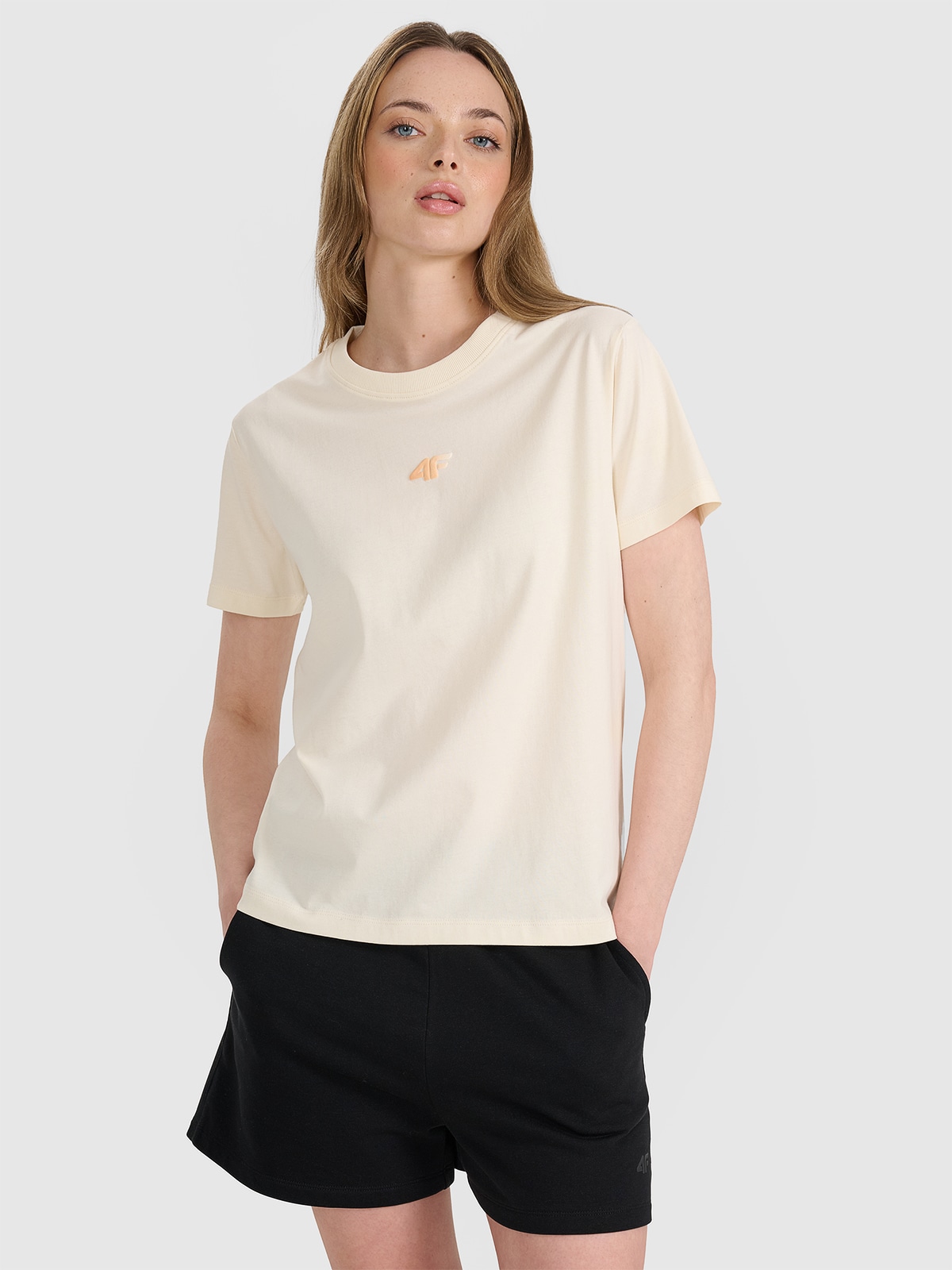 Tricou oversize cu imprimeu pentru femei - bej