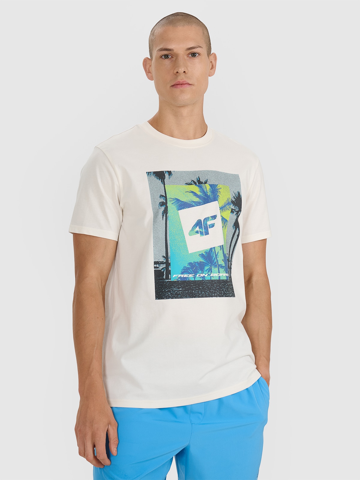 Tricou regular cu imprimeu pentru bărbați - bej