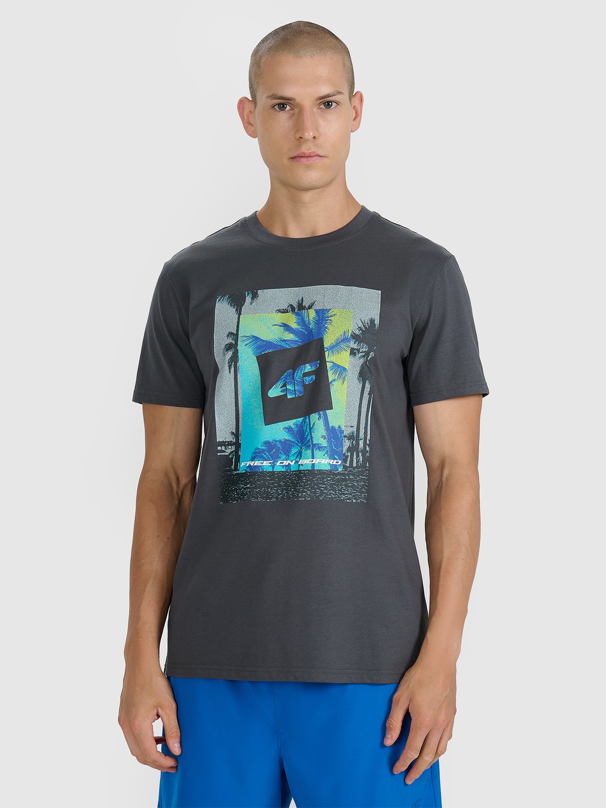 Tricou regular cu imprimeu pentru bărbați - gri