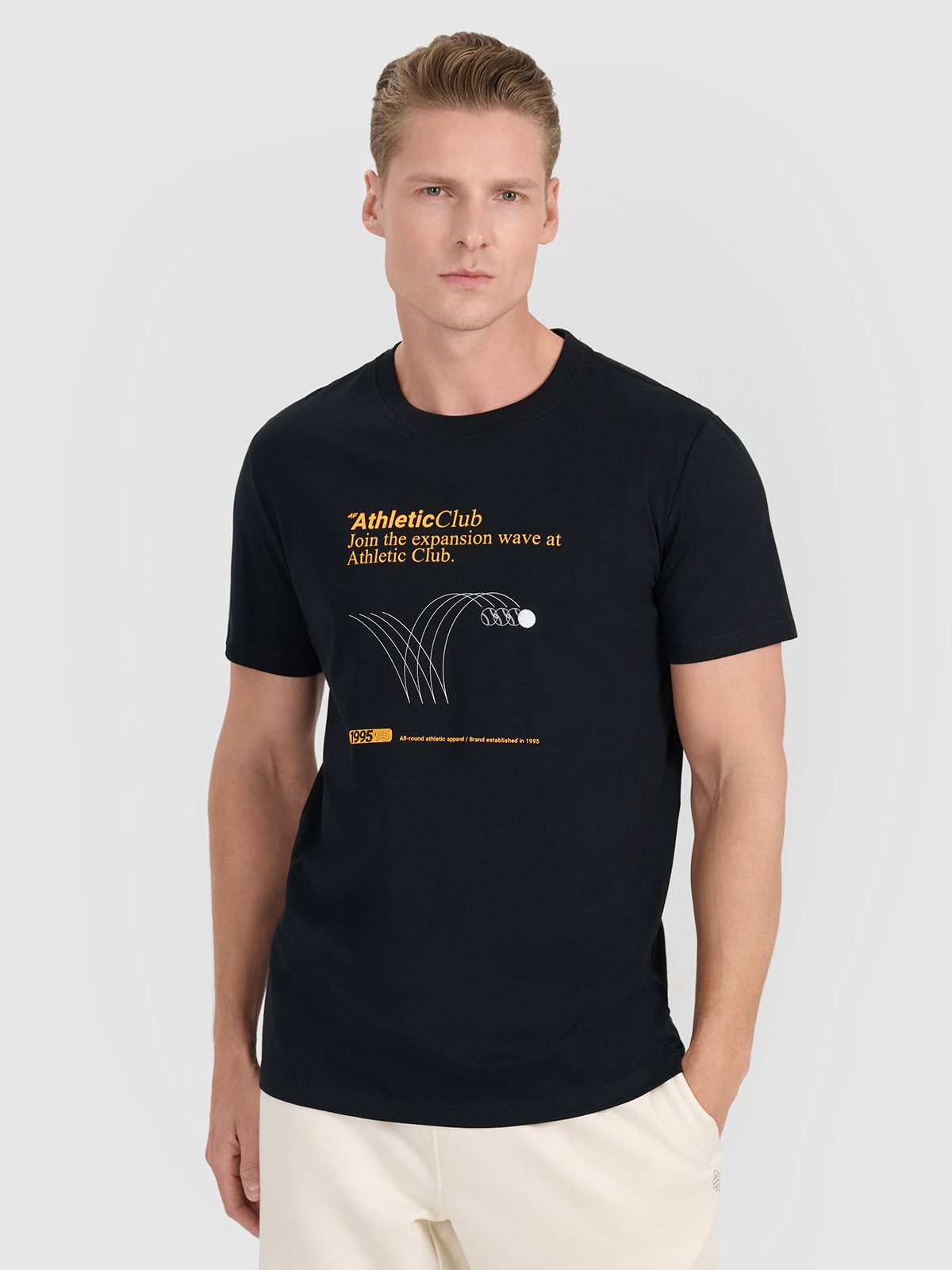 4F Tricou regular cu imprimeu pentru bărbați - negru
