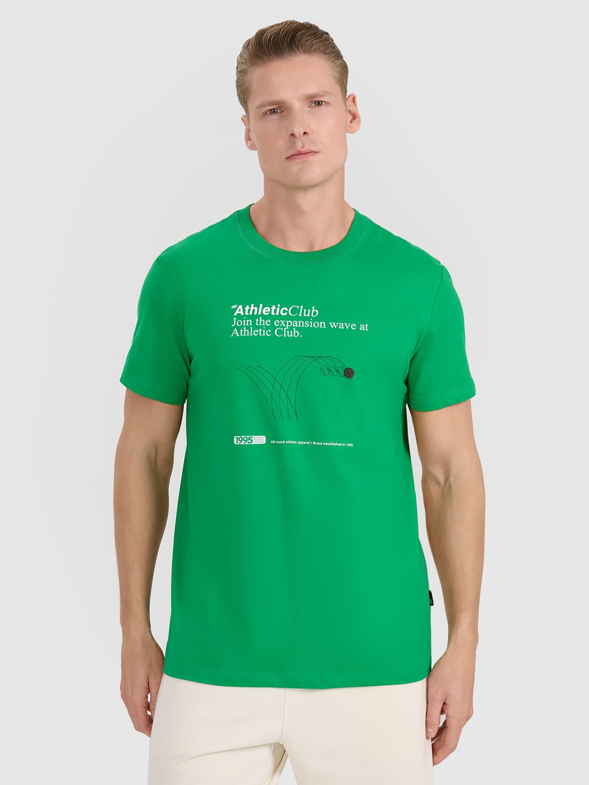 4F Tricou regular cu imprimeu pentru bărbați - verde