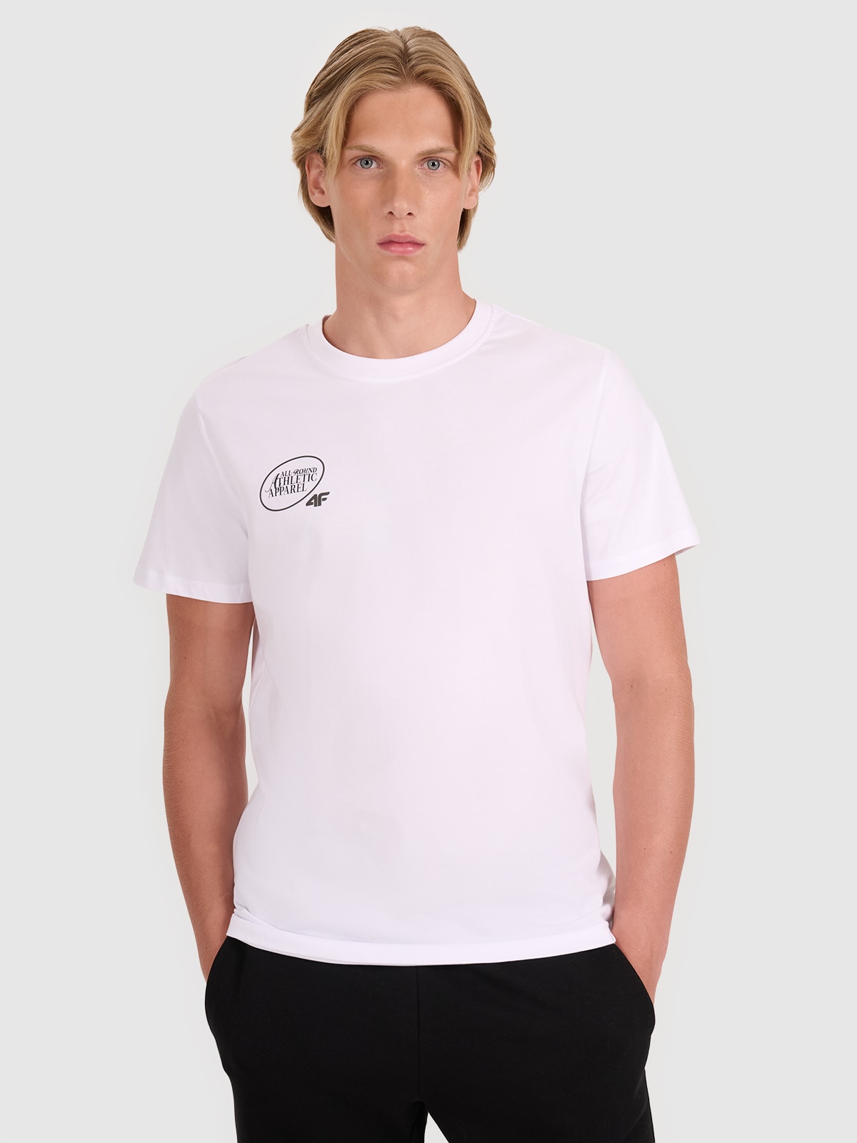 Tricou regular cu imprimeu pentru bărbați - alb