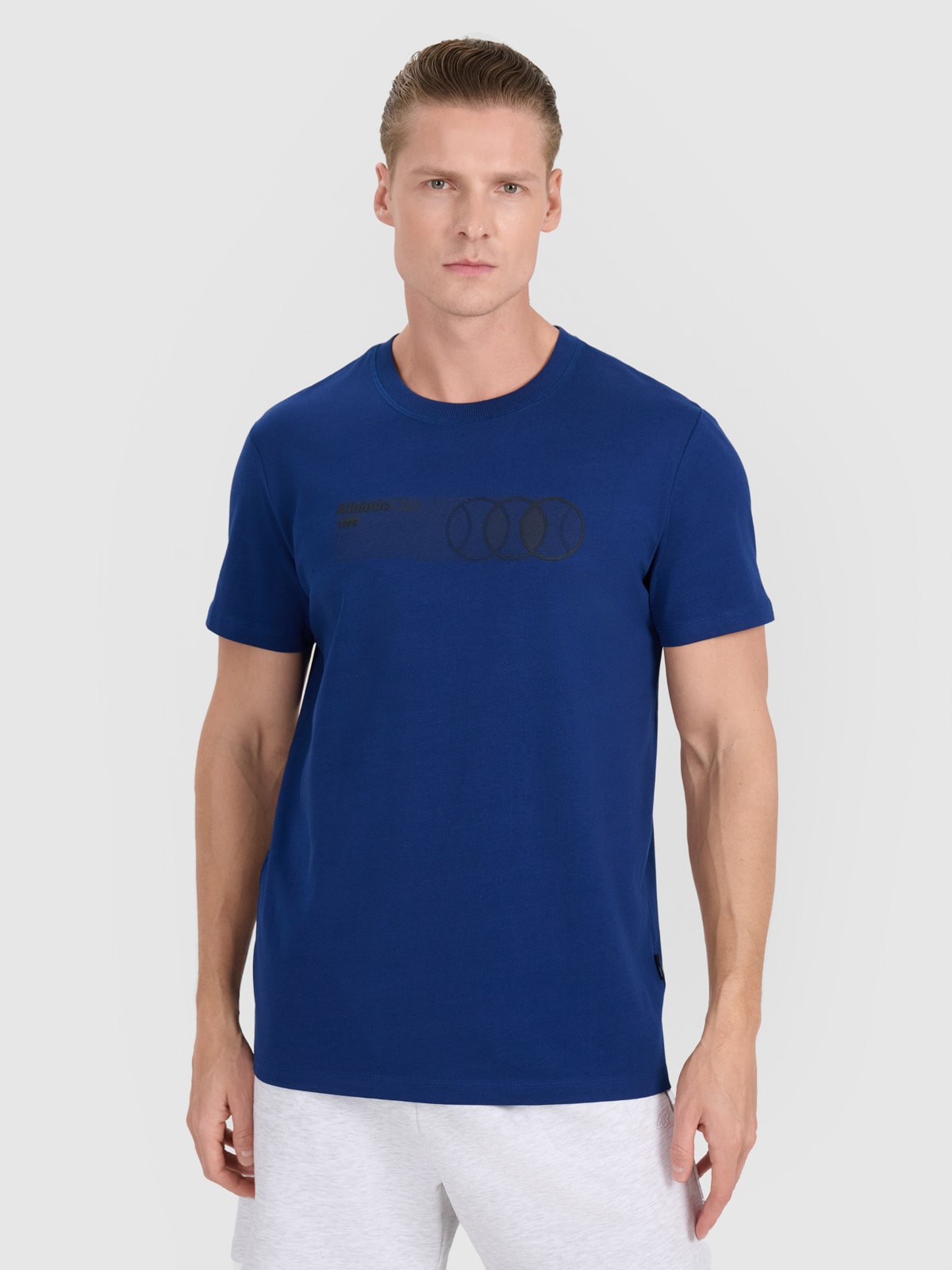 Tricou regular cu imprimeu pentru bărbați - bleumarin