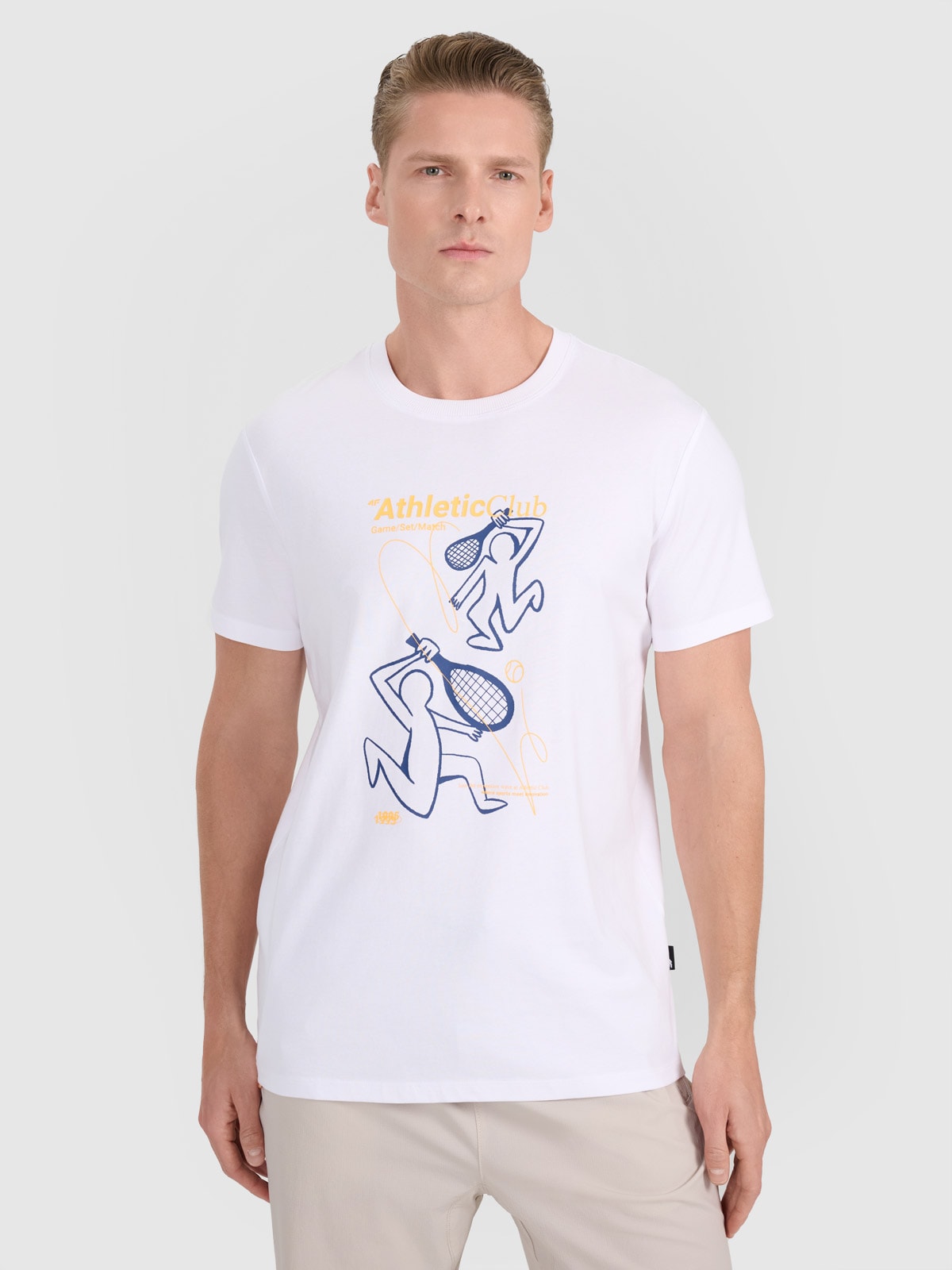 Tricou regular cu imprimeu pentru bărbați - alb