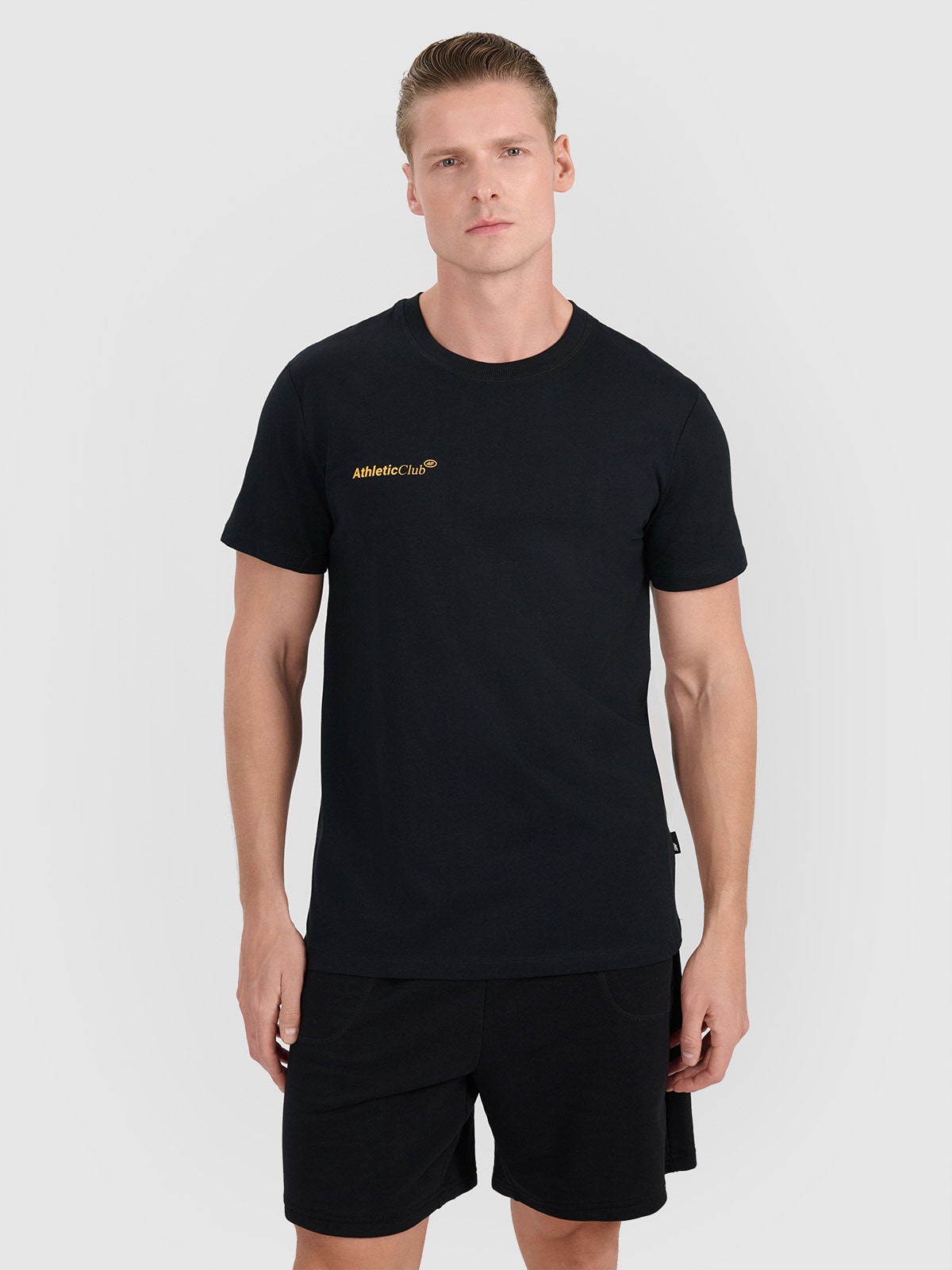 Tricou regular cu imprimeu pentru bărbați - negru