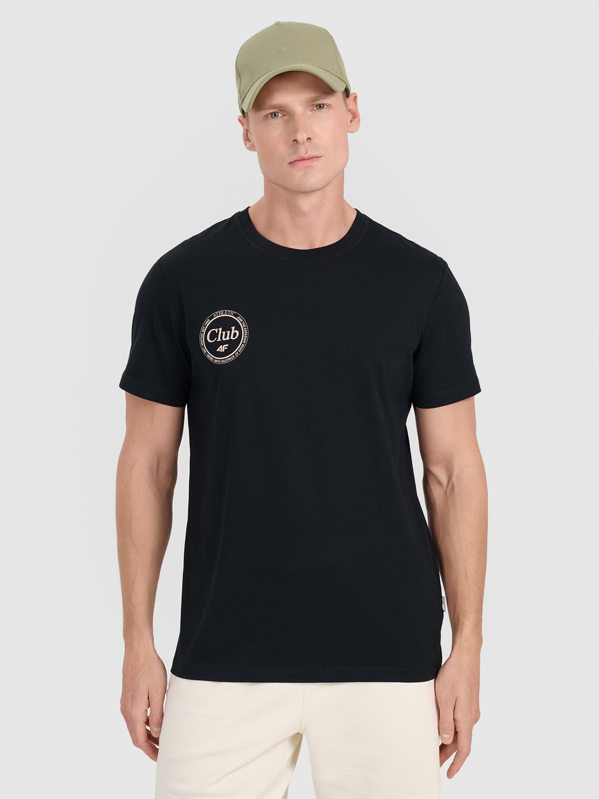 Tricou regular cu imprimeu pentru bărbați - negru