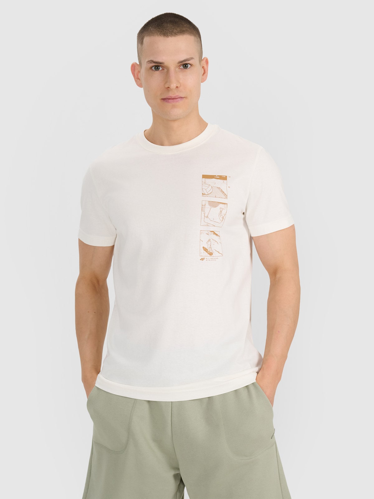Tricou regular cu imprimeu pentru bărbați - alb